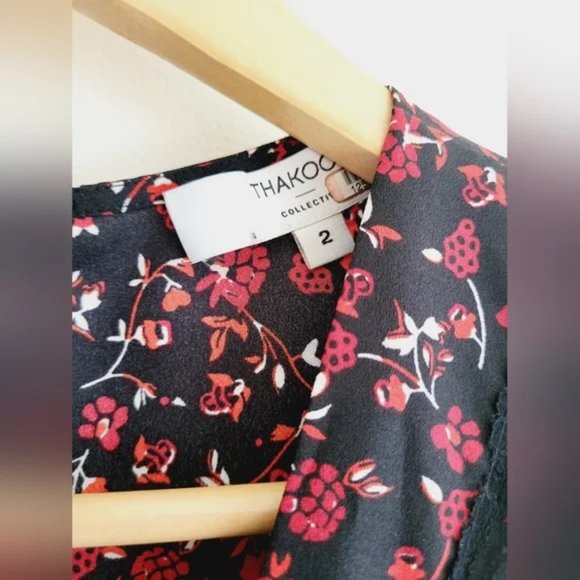 Thakoon Collective Paisley Tie Front Midi Dress Black and Red Floral - Picture 11 of 12